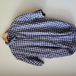 Ralph Lauren Blake blue grey checkered short sleeve shirt men Sz L 100% Cotton